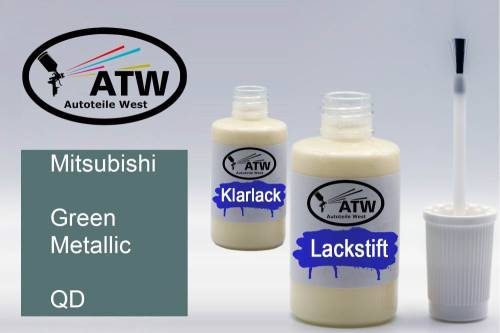 Mitsubishi, Green Metallic, QD: 20ml Lackstift + 20ml Klarlack - Set, von ATW Autoteile West.